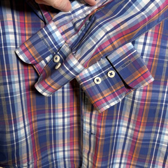 Peter Millar Plaid Button Down Shirt Men's Small Gingham Long Sleeve Cotton Knit - Picture 2 of 9